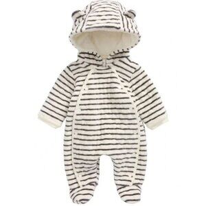 Nordstrom Baby Hooded Bunting Snowsuit Size 6 Months White Gray Stripe Winter